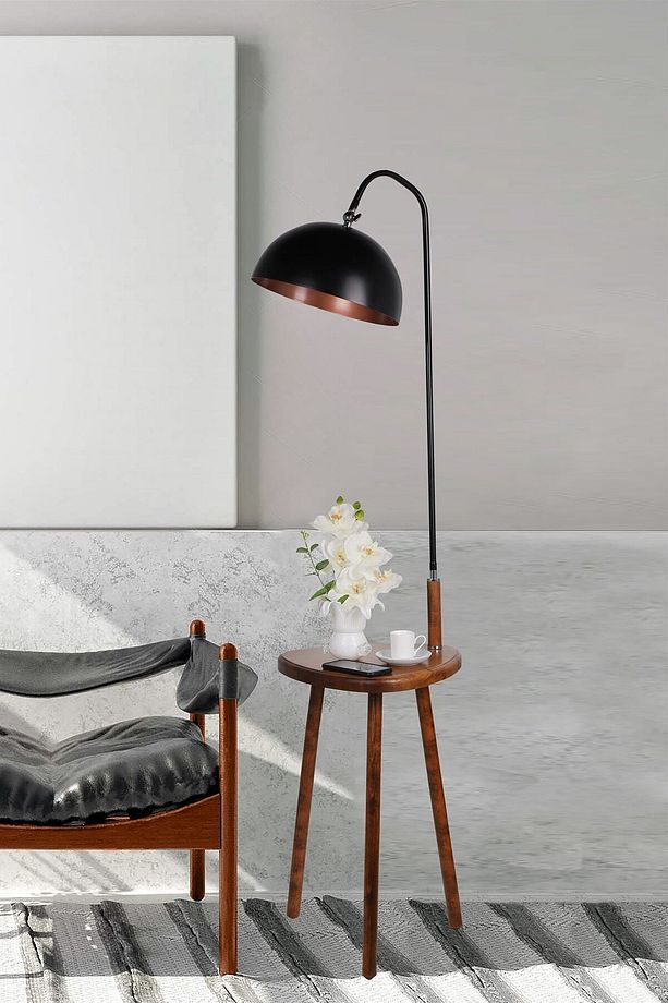 Demet Sehbalı Ahşap Lambader Ceviz Retro 3 Başlıklı - 3