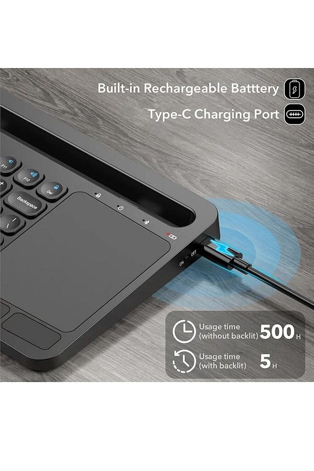 Apple Ipad Pro 12.9 2015 A1584 A1652 Uyumlu Kablosuz Standlı Şarjlı Bluetooth Touchpad Klavye - 6