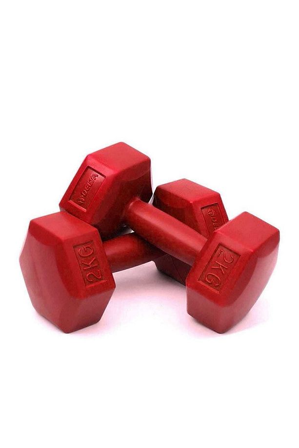 2 Kg x 2 Adet Köşeli Kırmızı Plastik Dambıl Ağırlık Seti - 1