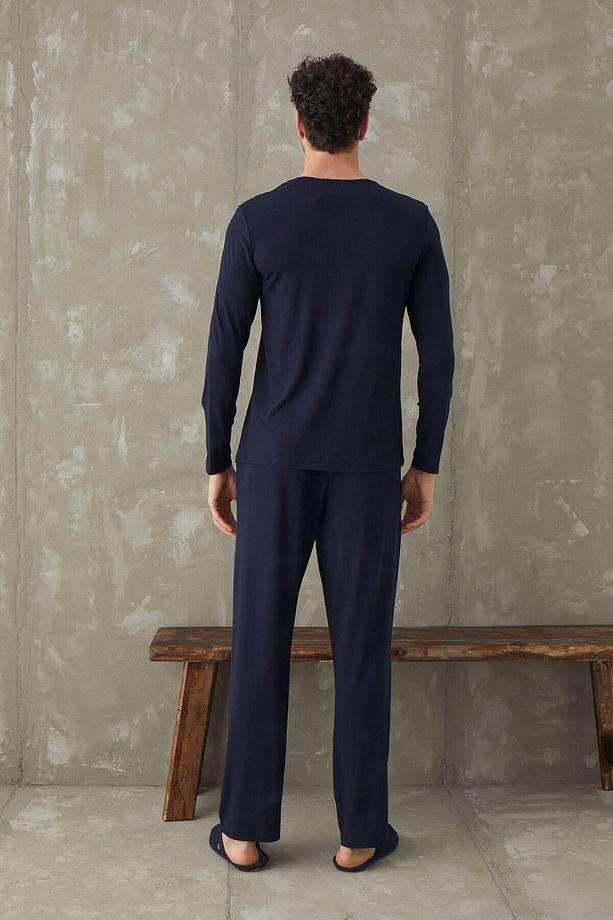 Erkek Micro Modal Bisiklet Yaka Pijama Takım - 3