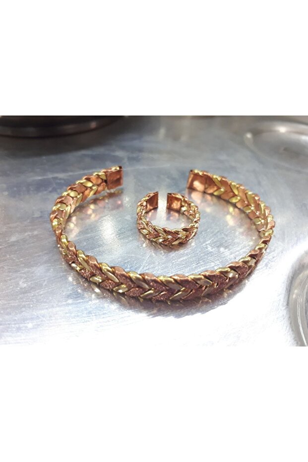 Bakır İki Renkli Örme Bileklik - 3