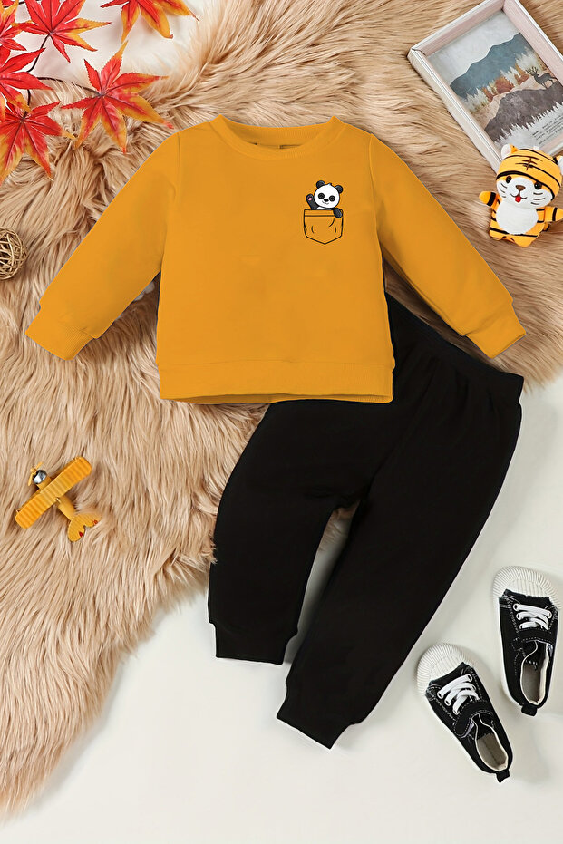 New Season Pocket Panda Printed Bottom Top Baby Suit 12681
