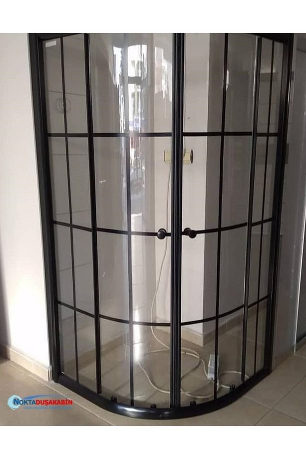 100 X 100 Teknesiz Siyah Profil Karolaj Desen Oval Duşakabin - 4
