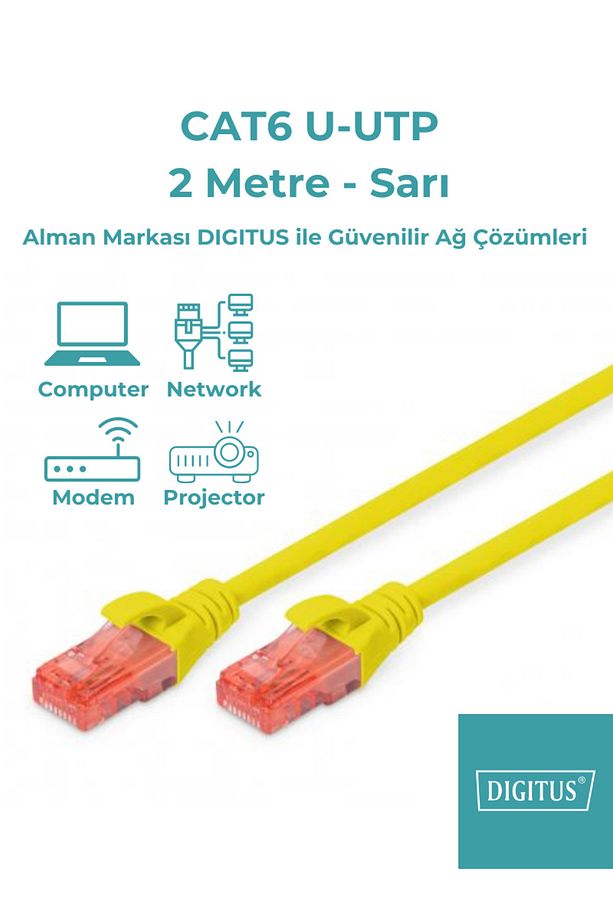 CAT6 U-UTP Ethernet Kablosu Sarı 2 Metre LSZH - 1