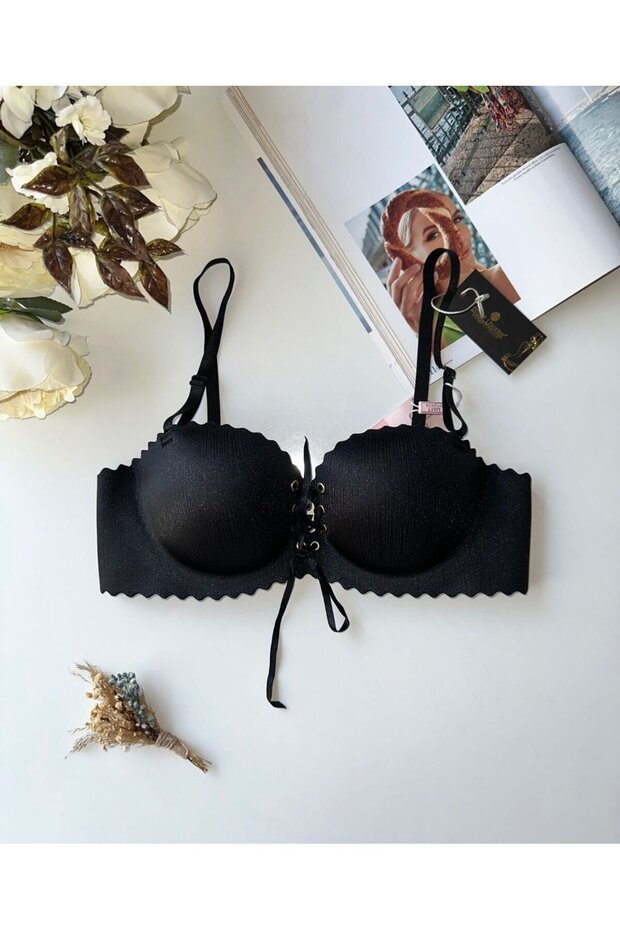 Lady Laser Cut Front Tie Imported Push-up Maximizer Bra