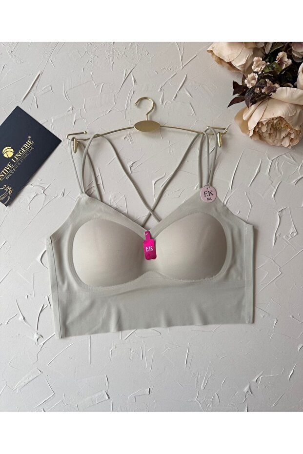 Carma Cross-Back Low-Cut Ice-Silk Underwire-Free Seamless Push-Up Imported Spandex Bra/Bustier