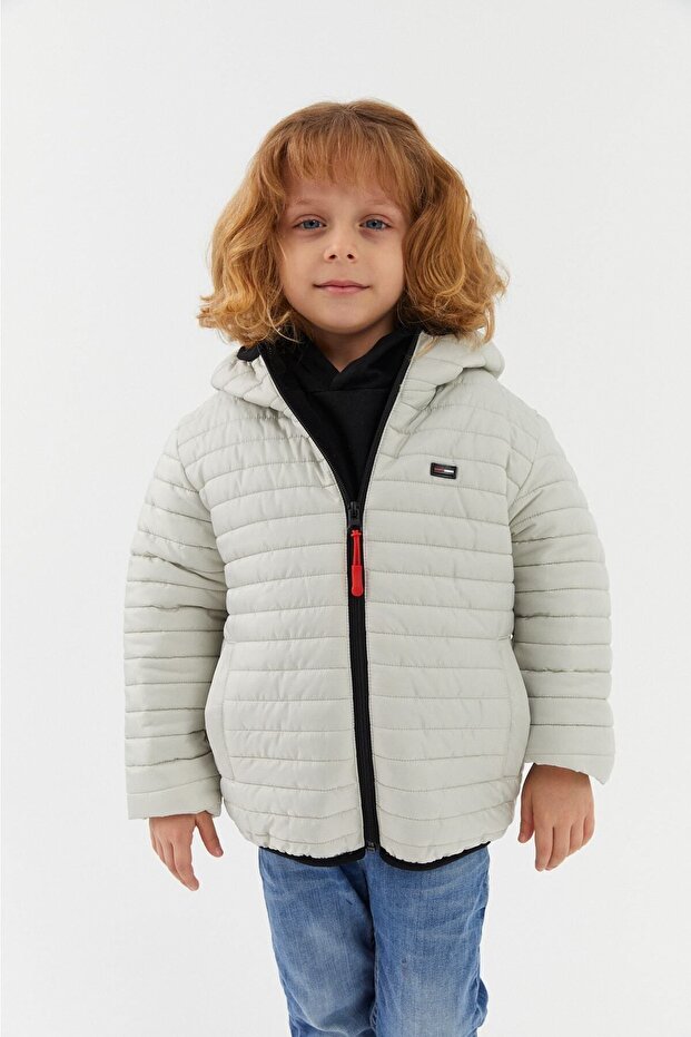 Boy's Water and Windproof Fiber Stone Color Hooded Coat