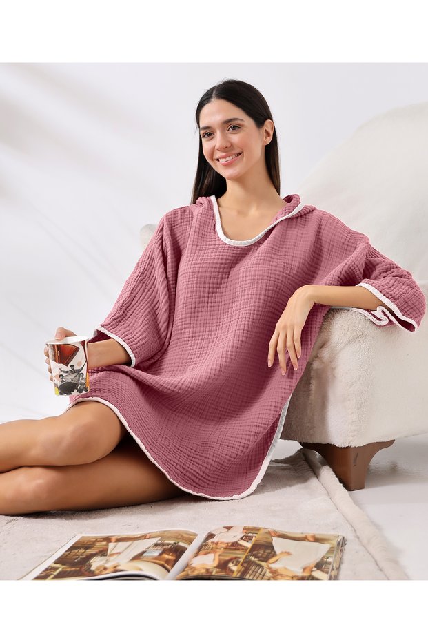 Plum 4 Layer Muslin Hooded Adult Women's Poncho