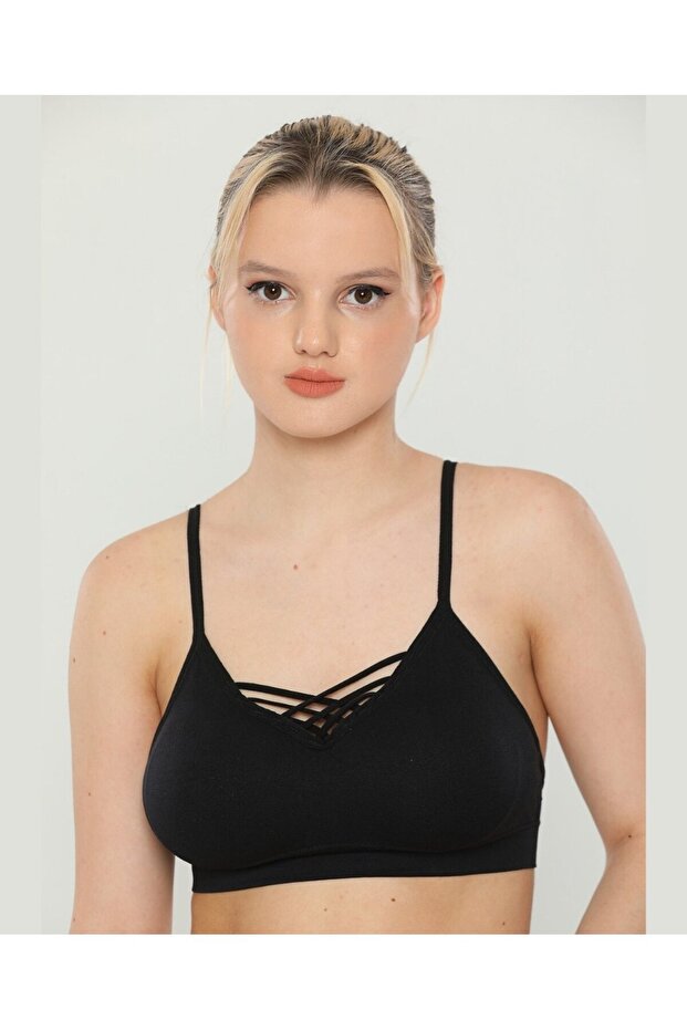 Daily Use Soft Bralette with Lacing Detail on the Front and Pad