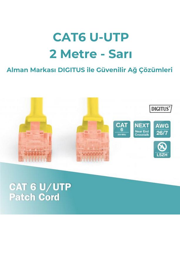 CAT6 U-UTP Ethernet Kablosu Sarı 2 Metre LSZH - 2