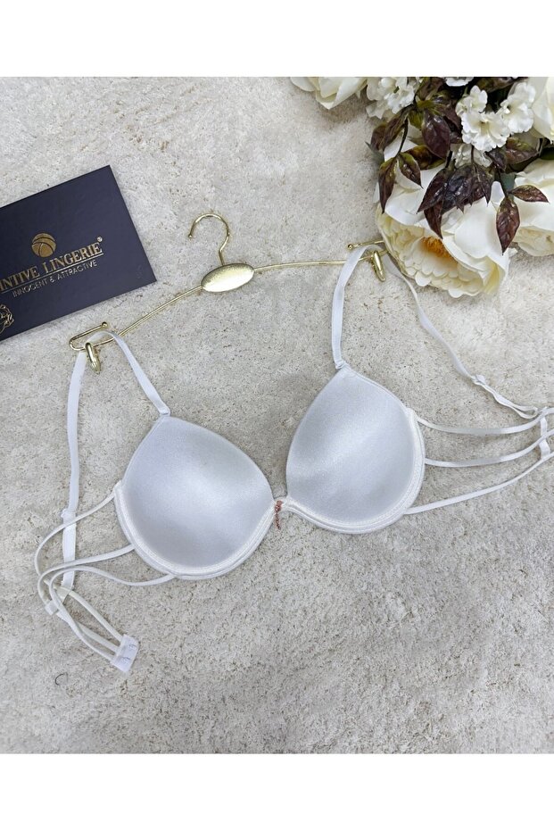 Le Jardin Valeria Ribbed and Stoned Micro Push-Up Bra with String Detail on the Back - 7007
