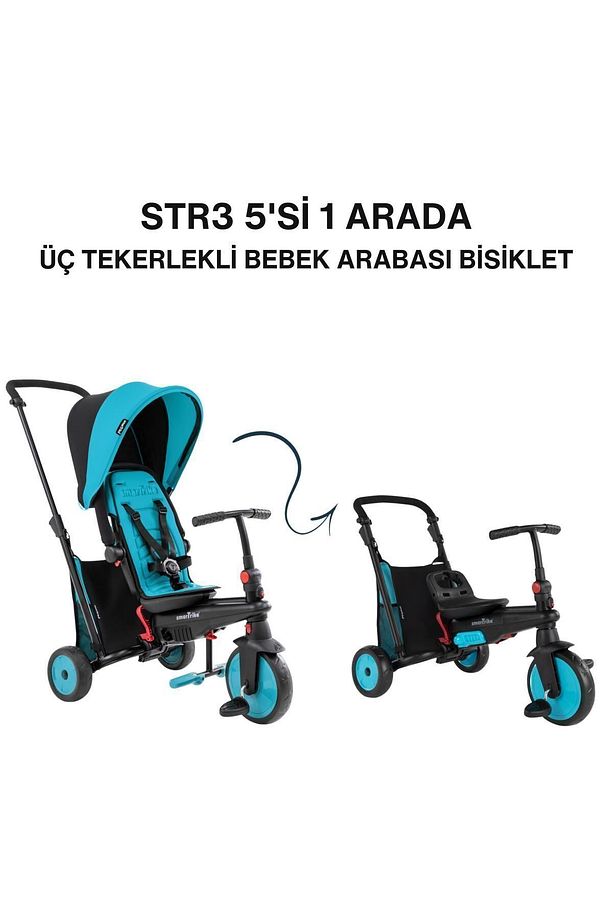 STR3 Plus 5’i 1 Arada Modüler Katlanabilir Bebek Arabası ve Üç Tekerlekli Bebek Bisikleti - Blue - 1