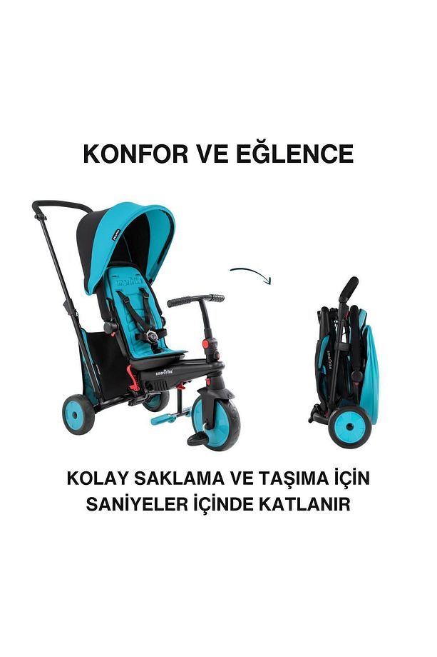 STR3 Plus 5’i 1 Arada Modüler Katlanabilir Bebek Arabası ve Üç Tekerlekli Bebek Bisikleti - Blue - 3