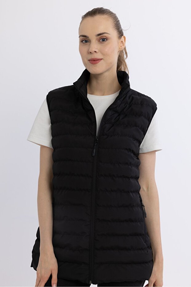 Women's Windproof Regular Fit Inflatable Black Vest