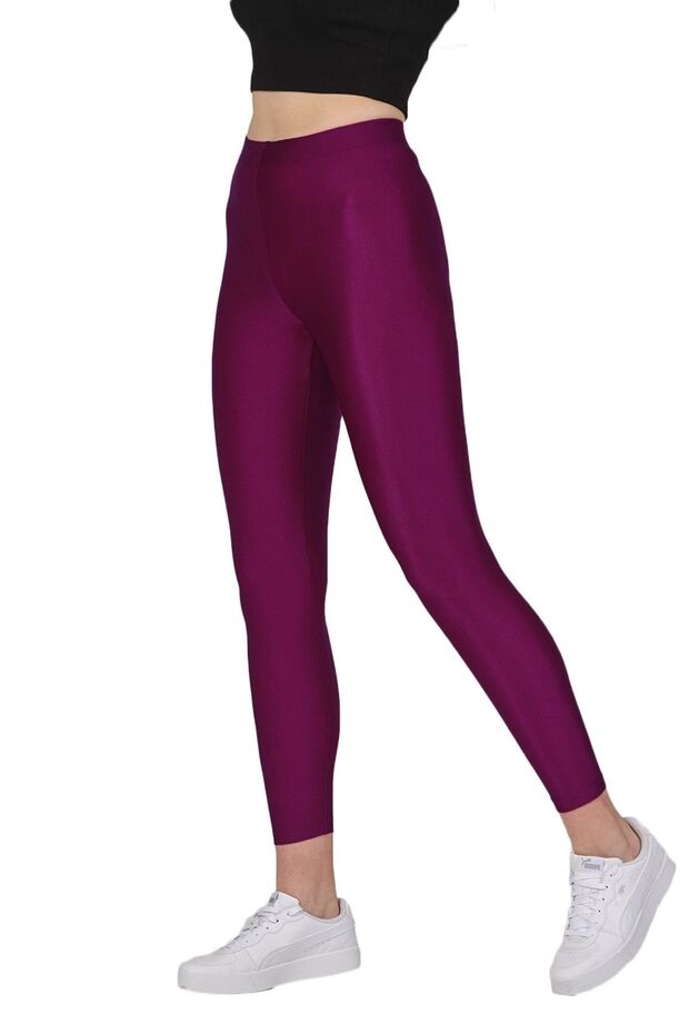 Women's Shiny Ankle Length Medium High Waist Disco Slim Fit Colorful Sports Tights - 4892