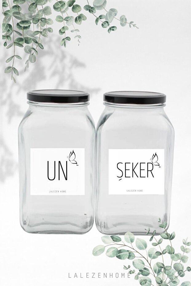 2-Piece Glass Jar with Flour and Sugar Label 3 liters