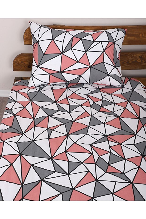 SINGLE PERSON ELASTIC SHEET SET PINK GEOMETRIC