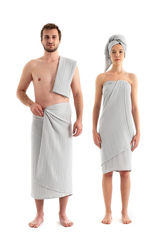 Gray Muslin Bath Towel Set - Soft & High Water Absorbent Bath Towel - 100% Cotton