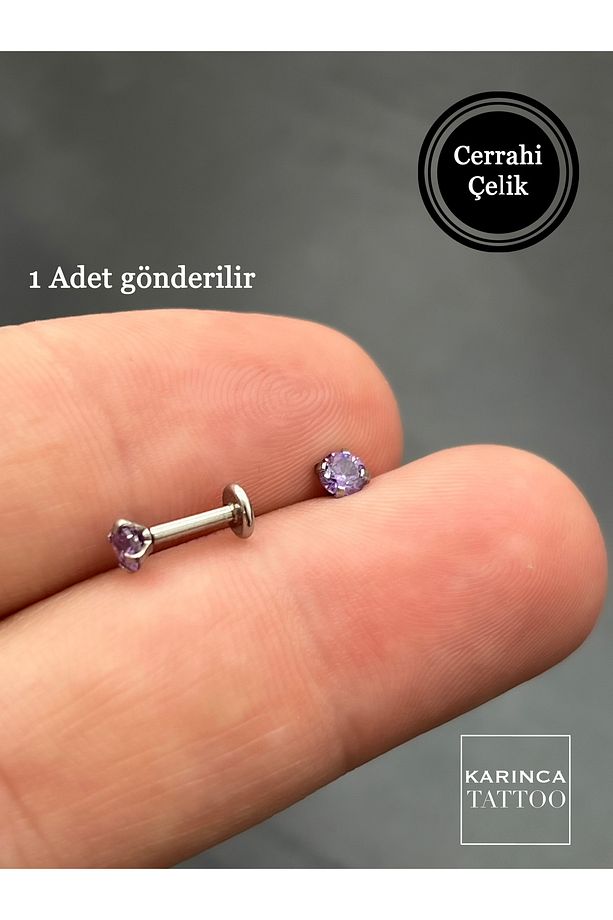 Renkli Taşlı Piercing Kıkırdak Forward Helix Conch Flat Kulak Memesi Burun Labret Tragus Piercing - 5