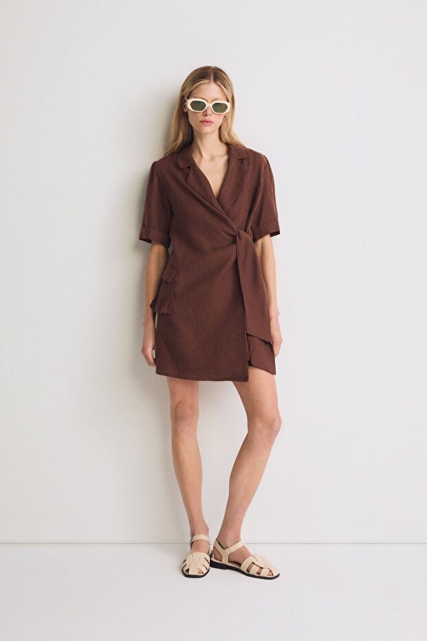 Rochie mini cu piept dublu din in - 2