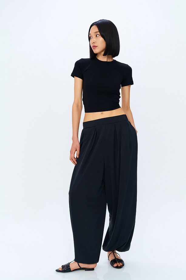 Kısa Kol Basic Crop Tişört Siyah - 4