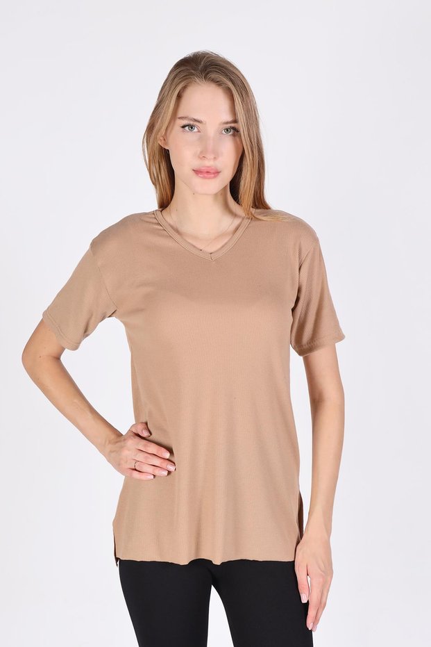 2971 Model V-Neck Camisole Short Sleeve T-Shirt - Mink