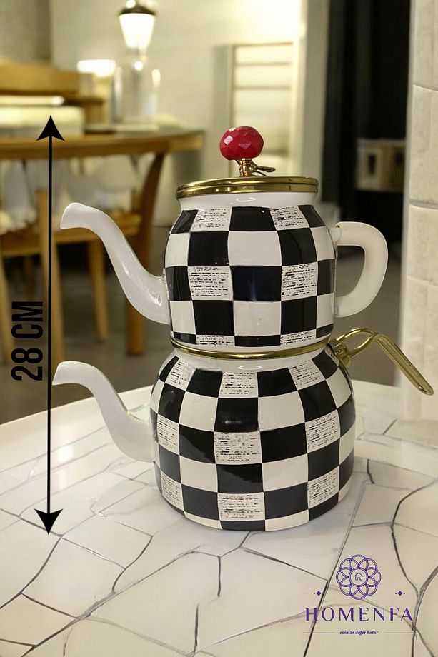 Dama Desen Emaye Kuğu Model Çaydanlık (Elite Class-2 parça) - 2