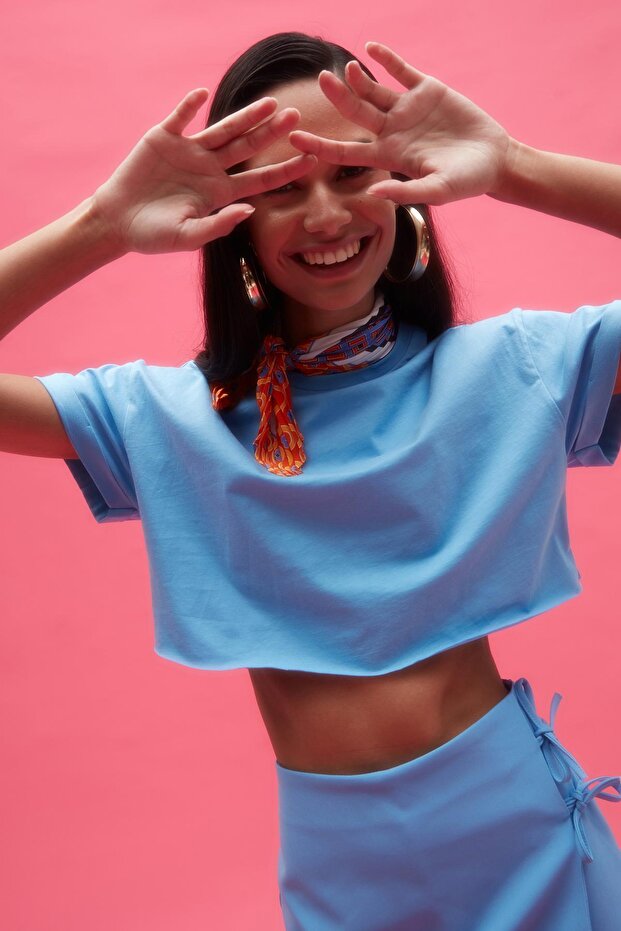 Crop Tişört Mavi - 1