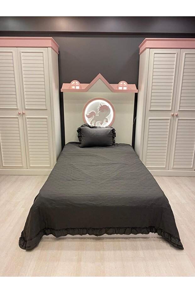 SİDE ANTRASİT RUFFLE TEK KİŞİLİK YATAK ÖRTÜSÜ - 1