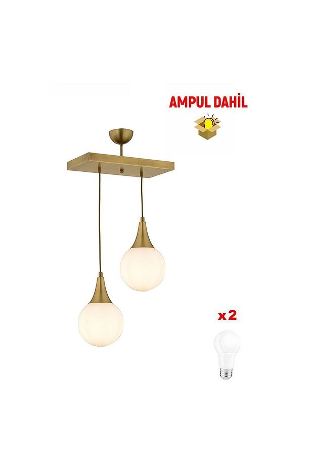 Damla 2 Li Sıralı Eskitme -Led Ampul  Dahil Modern Koridor Mutfak Salon Sarkıt Avize - 1
