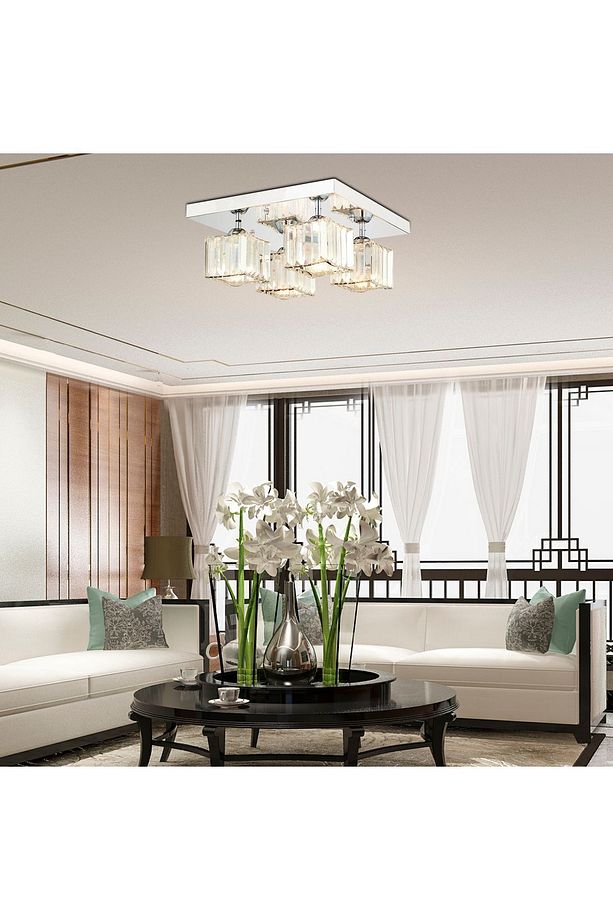 RİVİA 4 LÜ KROM KAPLAMA PLAFONYER TAŞLI SALON AVİZE - 2