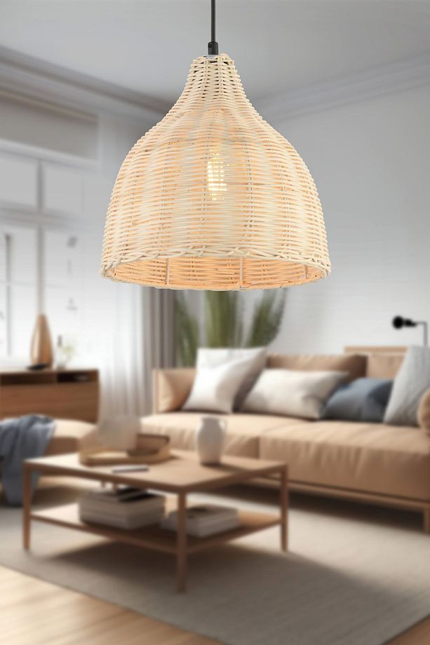 Bannan Tekli Rattan Modern Tasarım Hazeran Avize Oturma Odası Bambu Avize - 1