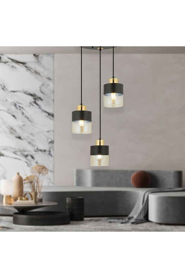 Boris 3lü Yuvarlak Siyah Gold Sarkıt Modern Genç Odası Mutfak Retro Salon Avize - 1