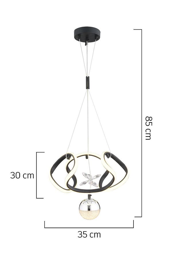 Pelin Tekli Siyah Krom 3 Renkli 40 Watt Ledli Modern Oturma Odası, Koridor, Salon Led Avize - 5