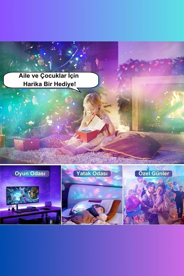 Yıldızlı Bluetooth Hoparlör Projektör Gece Lambası- Galaksi Lazer Işık Ve Parti Led Disko Topu - 5