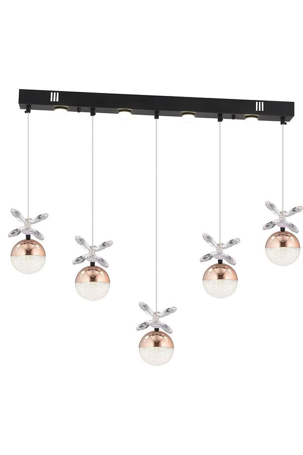 Lokken 5'li Sıralı Bakır 50 Watt Kristal Ledli Modern Oturma Odası Salon Sarkıt Avize - 2