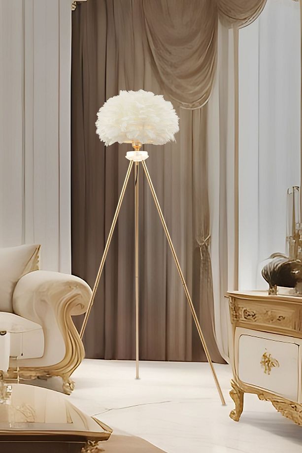 Belenay Gold Tüylü Lambader Modern Oturma Odası, Yatak Odası, Salon Lambader - 1