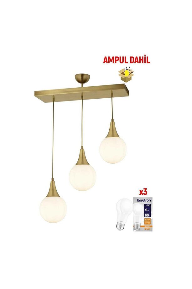 Damla 3 Lü Sıralı Eskitme -Led Ampul  Dahil Modern Koridor Mutfak Salon Sarkıt Avize - 3