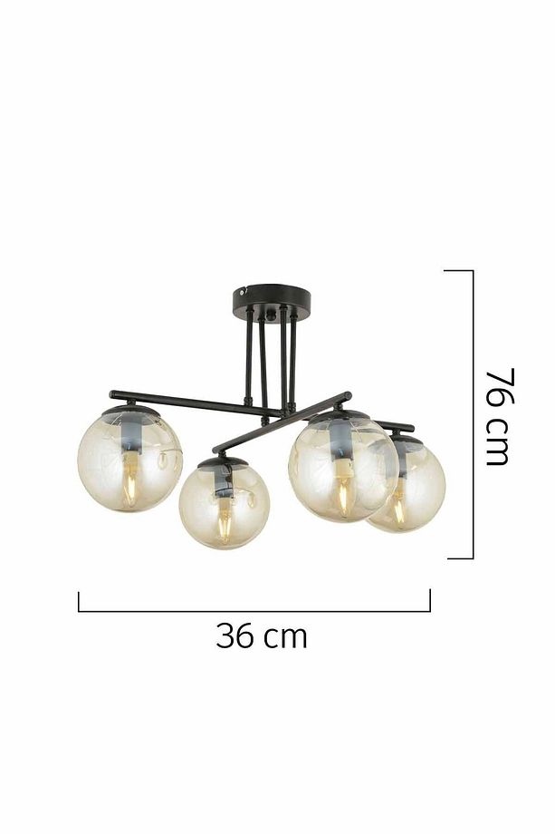 Mali 4 Lü Siyah Avize Bal Camlı Modern Genç Odası Mutfak Yatak Odası Retro Salon Avize - 5