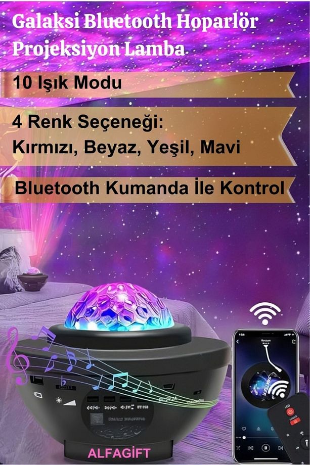 Yıldızlı Bluetooth Hoparlör Projektör Gece Lambası- Galaksi Lazer Işık Ve Parti Led Disko Topu - 1
