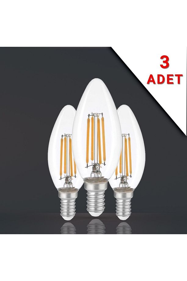 3 Adet Led Filamanlı E14 Rustik Ampul 6 Watt 3000k Gün Işığı C35 - 1