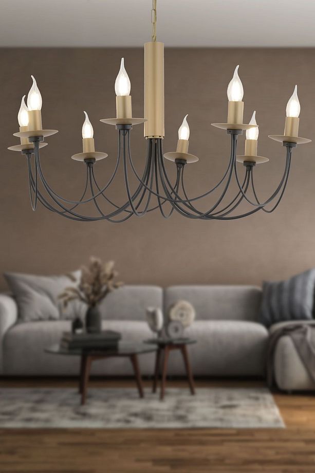 Joyce 8'li Siyah Eskitme Yuvarlak Modern Oturma Odası Salon Avize - 1