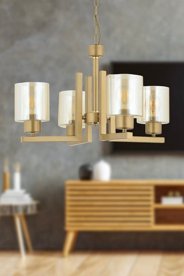 Tasse 4 Lü Eskitme Boyalı Avize Bal Camlı Modern Genç Odası Yatak Odası Salon Avize - 1