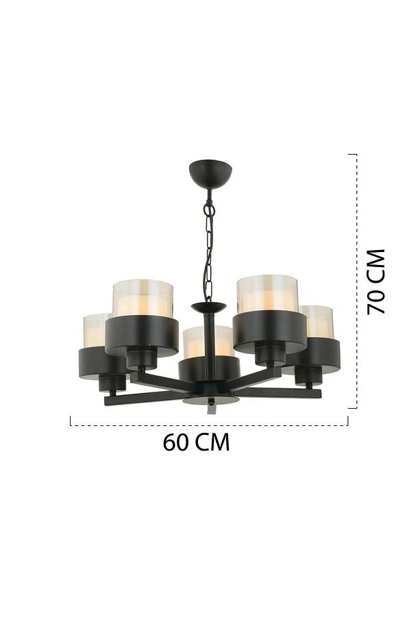 Carla 5 Kollu Siyah Modern Genç Odası Mutfak Oturma Odası Retro Salon Avize - 8