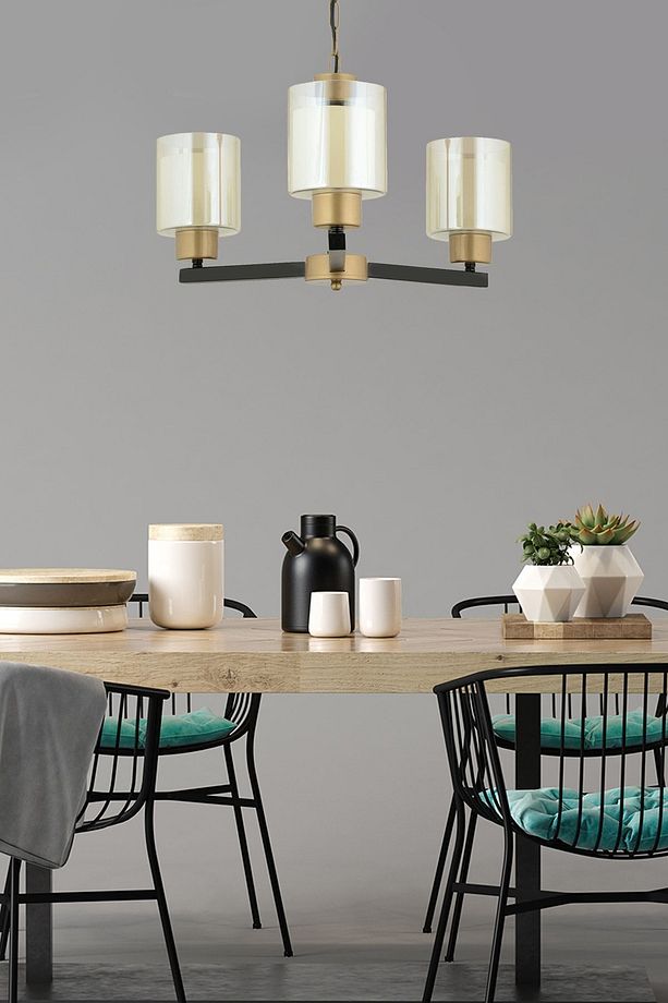 Jade 3 Lü Avize Eskitme Siyah Boyalı Çift Camlı Modern Genç Odası Yatak Odası Retro Salon Avize - 1