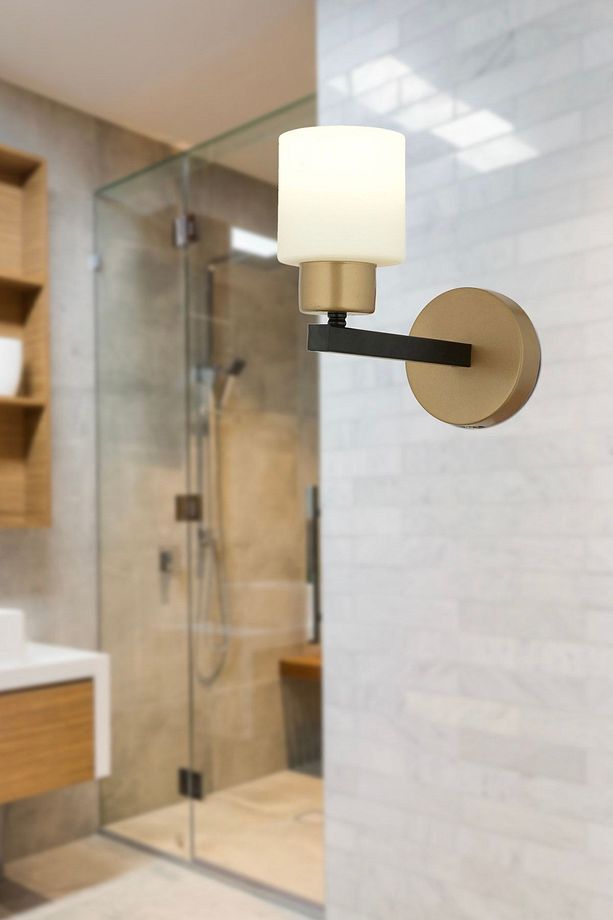 Jade Eskitme Siyah Boyalı Beyaz Camlı Duvar Lambası Yatak Odası-Banyo-Yatak Başı Aplik - 1