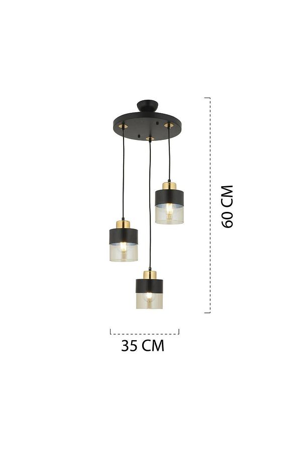 Boris 3lü Yuvarlak Siyah Gold Sarkıt Modern Genç Odası Mutfak Retro Salon Avize - 8