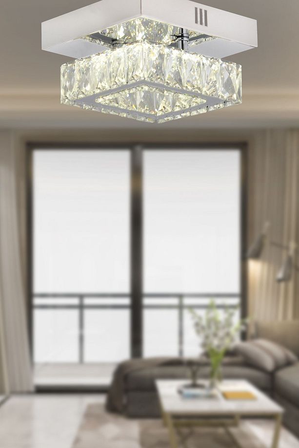 Modina Tek Katlı Krom 3 Renkli 20 Watt Ledli 3 Renkli Kristalli Taşlı Modern Tasarım Led Kristal Sa - 1