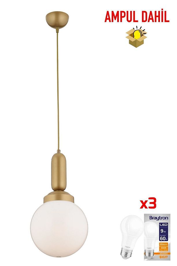 Arlo Tekli Eskitme Camlı Sarkıt -led Ampul Dahil Top Avize Modern Koridor Mutfak Salon Sarkıt Avize - 1