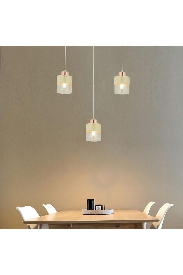 Boris 3lü Sıralı Krem-bakır Sarkıt Modern Genç Odası Mutfak Salon Avize - 3